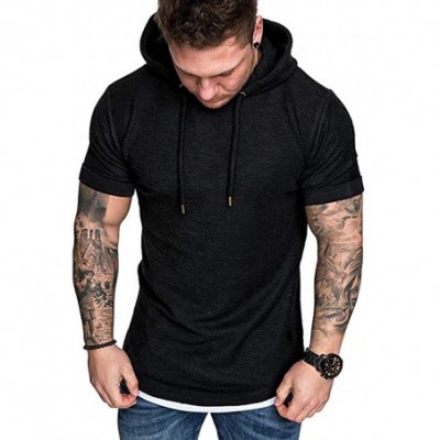 Thermal Underwear Fashion Men's Slim Fit Casual Pattern Large Size Short Sleeve Hoodie Top Blouse - Black - CR18SA7UQ3A