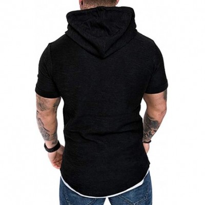 Thermal Underwear Fashion Men's Slim Fit Casual Pattern Large Size Short Sleeve Hoodie Top Blouse - Black - CR18SA7UQ3A