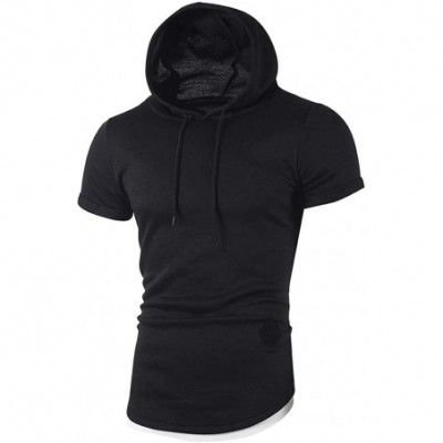 Thermal Underwear Fashion Men's Slim Fit Casual Pattern Large Size Short Sleeve Hoodie Top Blouse - Black - CR18SA7UQ3A