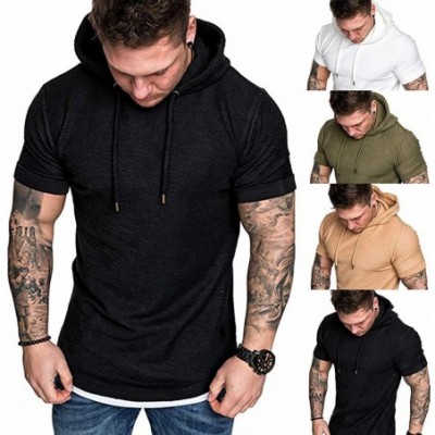 Thermal Underwear Fashion Men's Slim Fit Casual Pattern Large Size Short Sleeve Hoodie Top Blouse - Black - CR18SA7UQ3A