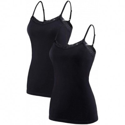 Camisoles & Tanks Womens Cotton Camisole Shelf Bra Cami Tank Top Strechy Undershirts 2 Pack - Lace Black 2 Pack No Shelf Bra ...