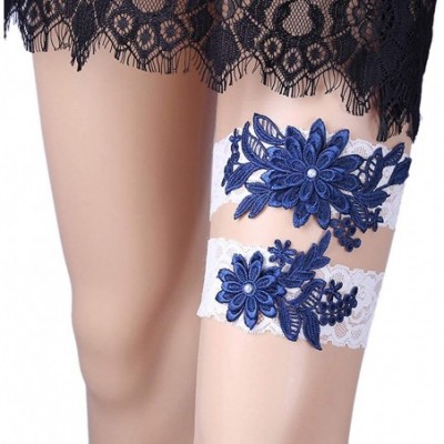 Garters & Garter Belts 2019 Sexy Lace Wedding Garter Set for Bride Stretchy Party Leg Garters Rhinestones - 1-navy - CY1808S2IM6