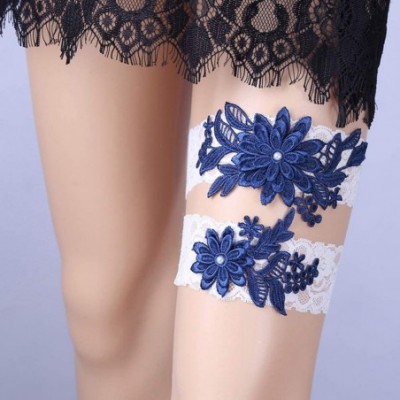 Garters & Garter Belts 2019 Sexy Lace Wedding Garter Set for Bride Stretchy Party Leg Garters Rhinestones - 1-navy - CY1808S2IM6