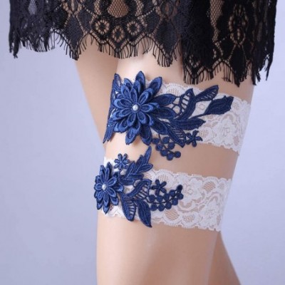 Garters & Garter Belts 2019 Sexy Lace Wedding Garter Set for Bride Stretchy Party Leg Garters Rhinestones - 1-navy - CY1808S2IM6