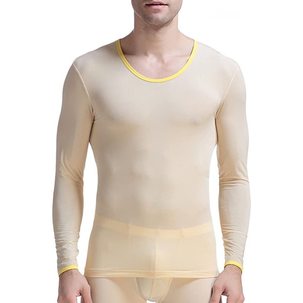 Undershirts Men's Undershirt Polyamide Breathable Long Sleeve T Shirts Underwear - Skin Color - CU189HM4WA9