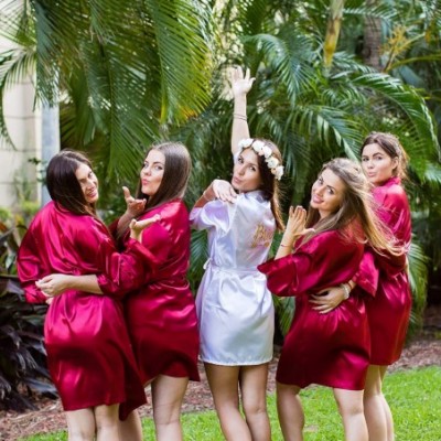 Robes Satin Robe for Bridesmaid Wedding Party with Black Writing - Burgundy-bride - CZ193EI5SHU