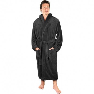 Robes Luxurious Men's Shawl Collar Fleece Bathrobe Spa Robe - Grey - CI183M89GU5