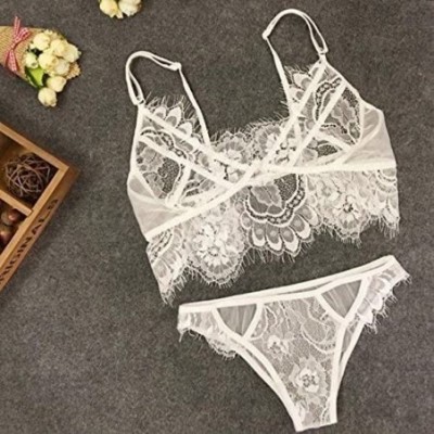 Baby Dolls & Chemises Sexy Women Lingerie Lace Dress Babydoll Underwear Nightwear Sleepwear G-String - White - C2198RKHQGM