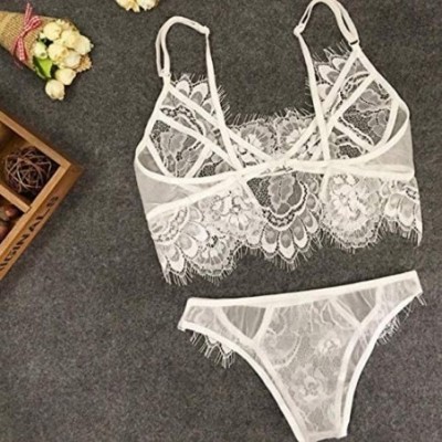 Baby Dolls & Chemises Sexy Women Lingerie Lace Dress Babydoll Underwear Nightwear Sleepwear G-String - White - C2198RKHQGM