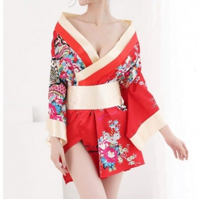 Robes New Japanese Kimono Cherry Blossom Kimono Uniform-Red - Red - C0190RKMZ6E