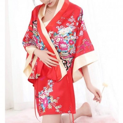 Robes New Japanese Kimono Cherry Blossom Kimono Uniform-Red - Red - C0190RKMZ6E