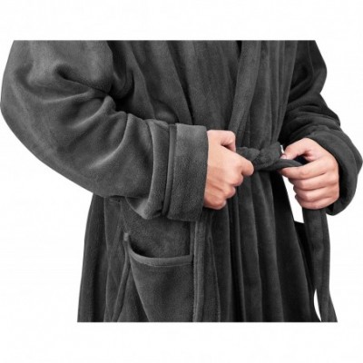 Robes Luxurious Men's Shawl Collar Fleece Bathrobe Spa Robe - Grey - CI183M89GU5