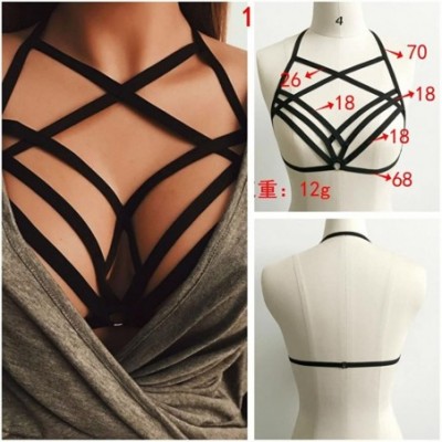 Tops Sexy Women Girl Appliques Hollow Out Elastic Cage Bra Bandage Strappy Halter Bra - Black -7 - CM189A6ADZN