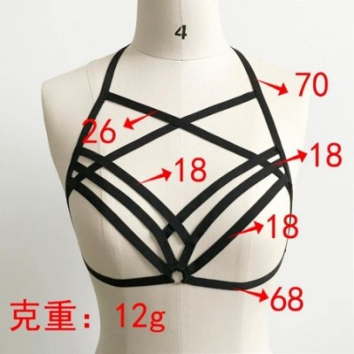 Tops Sexy Women Girl Appliques Hollow Out Elastic Cage Bra Bandage Strappy Halter Bra - Black -7 - CM189A6ADZN