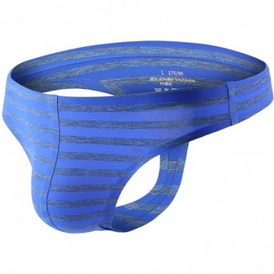 G-Strings & Thongs Men's Seamless Underwear Invisible No Show Thong PU809 - Blue Stripe - CH18XIUSW3E