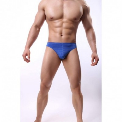 G-Strings & Thongs Men's Seamless Underwear Invisible No Show Thong PU809 - Blue Stripe - CH18XIUSW3E