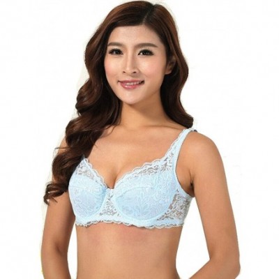 Bustiers & Corsets Women Sexy Push Up Deep V Ultrathin Underwire Padded Lace Brassiere Bra - Light Blue - C618U8OYG2L