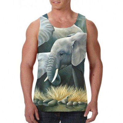 Undershirts Men's Soft Tank Tops Novelty 3D Printed Gym Workout Athletic Undershirt - Wild African Elephant Patterned - CQ19D...