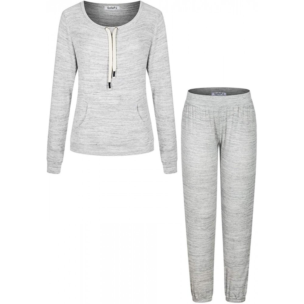 Sets Women's Soft Cashmere-Like Knit Pull Over Pajama Sleepwear Gift Set Lounge Wear - Light Grey1 - C218A5693YS