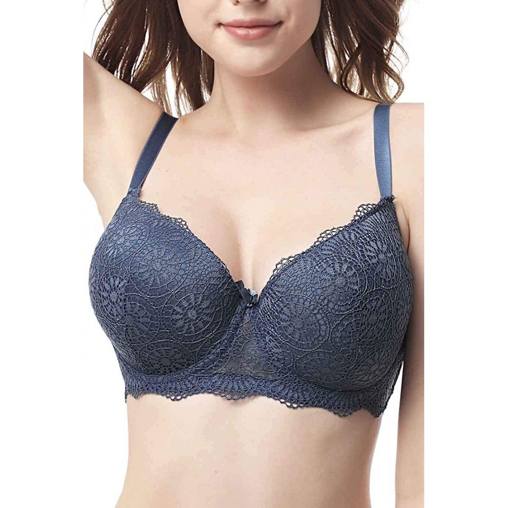 Bras Women's Lace Full Coverage Bra (Plus Size) - Navy - CT18WZY7O7Y