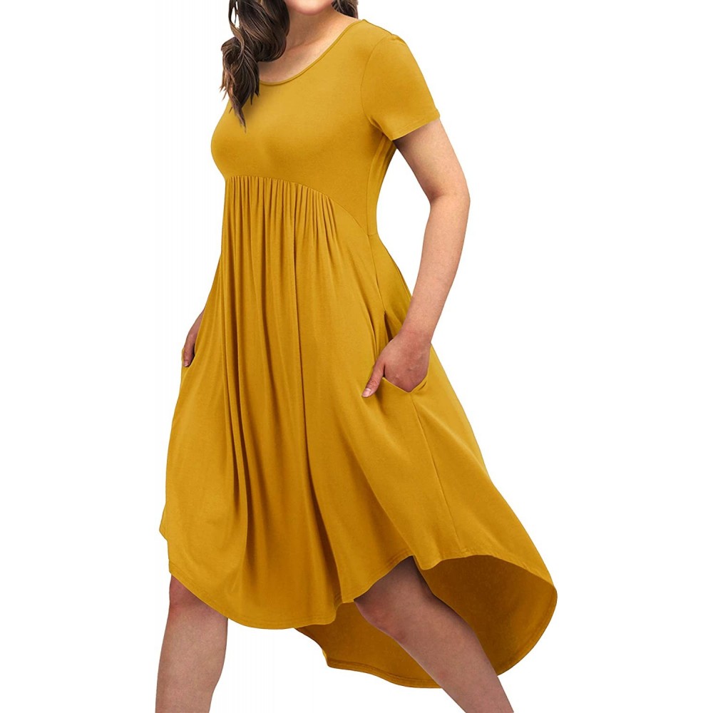 Nightgowns & Sleepshirts Women High Low Empire Waist Pleated Flowy Loungewear Pocket Midi Dress - Yellow - CD18W788YE0