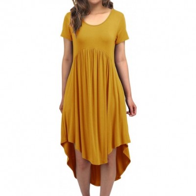 Nightgowns & Sleepshirts Women High Low Empire Waist Pleated Flowy Loungewear Pocket Midi Dress - Yellow - CD18W788YE0