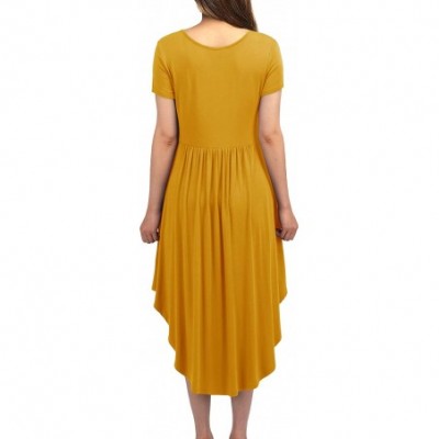 Nightgowns & Sleepshirts Women High Low Empire Waist Pleated Flowy Loungewear Pocket Midi Dress - Yellow - CD18W788YE0