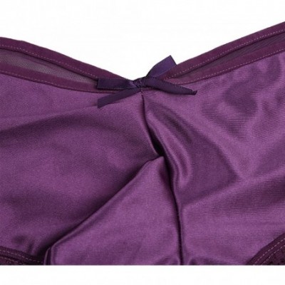 Briefs Men's Floral Lace Trim Criss-Cross Back Bikini Briefs Bulge Pouch Panties Underwear - Purple - C918E4TG92U