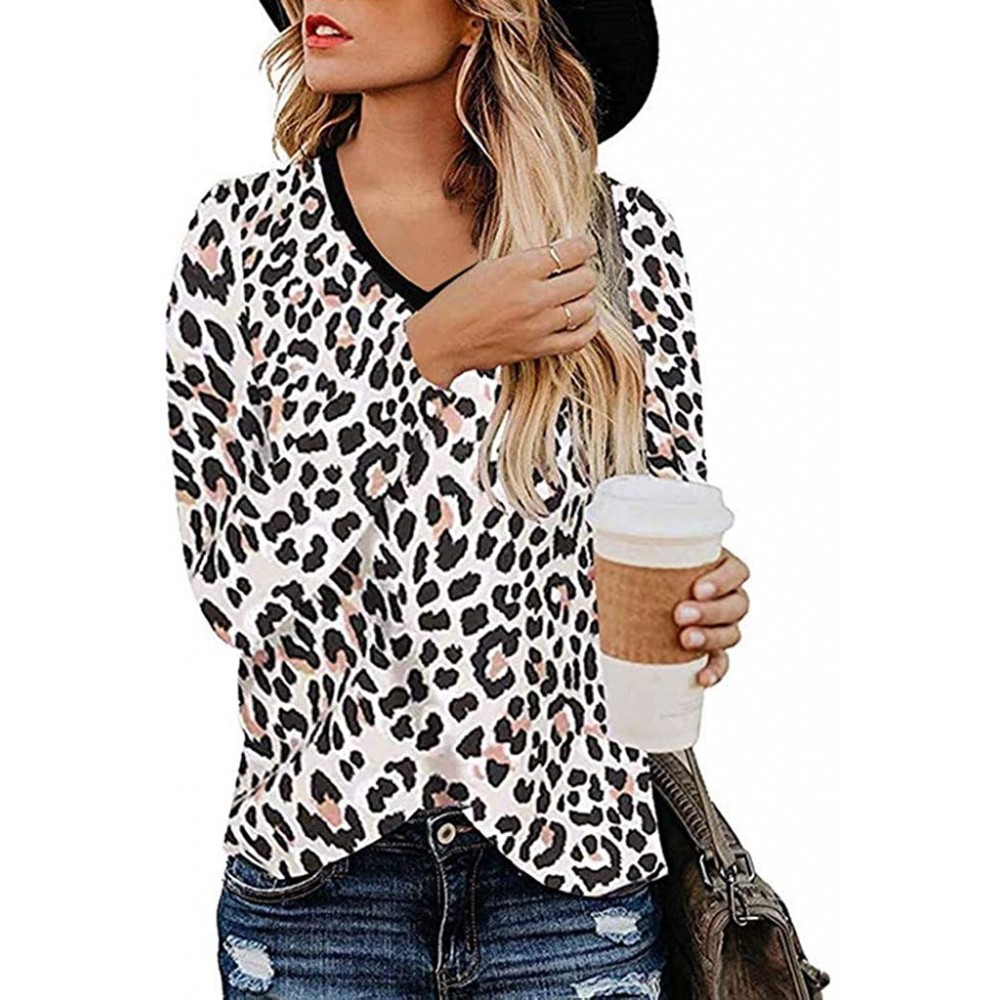 Garters & Garter Belts Womens Leopard Blouse Fashion Printed Long Sleeve V-Neck Casual Shirt Pullover Tops Tunics - G - C1193...