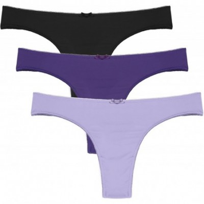 Panties Women's Underwear Breathable Cotton Sexy Pantie Low Rise 3 Pack Thong - Black/Purple/Light Purple(3 Pack) - C718GDNE52O