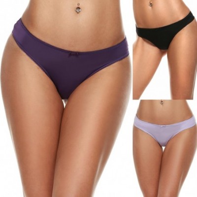 Panties Women's Underwear Breathable Cotton Sexy Pantie Low Rise 3 Pack Thong - Black/Purple/Light Purple(3 Pack) - C718GDNE52O