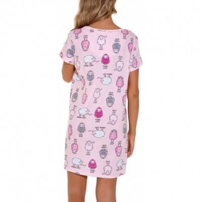 Nightgowns & Sleepshirts Women's Cotton Nightgowns Soft Short Sleeve Cute Nightdress Printed Sleepshirts - Pink - C019DO04N6Z