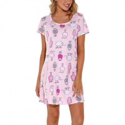 Nightgowns & Sleepshirts Women's Cotton Nightgowns Soft Short Sleeve Cute Nightdress Printed Sleepshirts - Pink - C019DO04N6Z