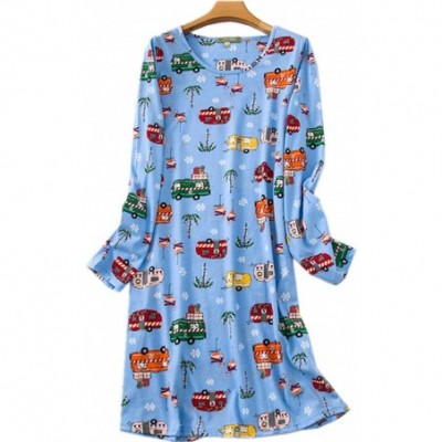 Nightgowns & Sleepshirts Women's Long Sleeves Nightgown Cotton Sleepwear Print Tee Sleep Dress - Blue Car - CQ18XRI02XR