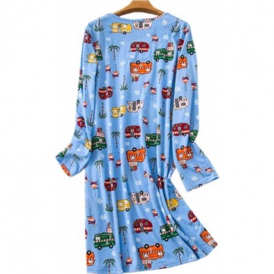 Nightgowns & Sleepshirts Women's Long Sleeves Nightgown Cotton Sleepwear Print Tee Sleep Dress - Blue Car - CQ18XRI02XR