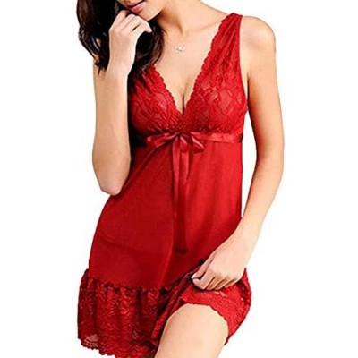 Baby Dolls & Chemises Sexy Lingerie Babydoll Womens Sheer Lace-Trimmed Nightwear with G-String - Red_1543 - CR189NDX96T