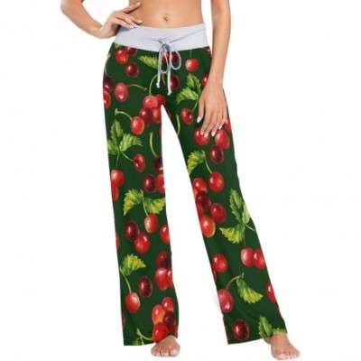 Bottoms Watercolor Red Cherries Women's Pajama Pants Lounge Sleep Wear - Multi - CN19DEC6SNA