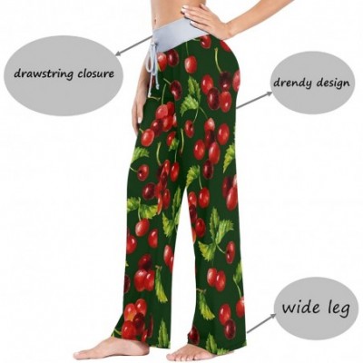 Bottoms Watercolor Red Cherries Women's Pajama Pants Lounge Sleep Wear - Multi - CN19DEC6SNA