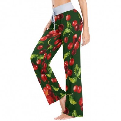 Bottoms Watercolor Red Cherries Women's Pajama Pants Lounge Sleep Wear - Multi - CN19DEC6SNA