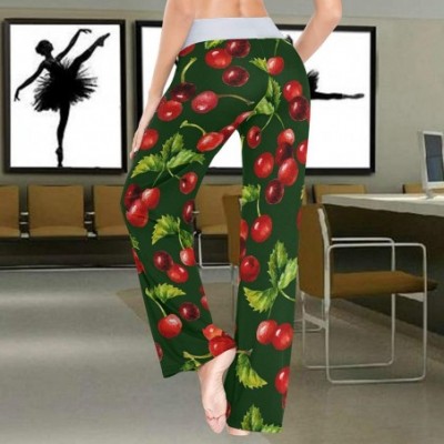 Bottoms Watercolor Red Cherries Women's Pajama Pants Lounge Sleep Wear - Multi - CN19DEC6SNA