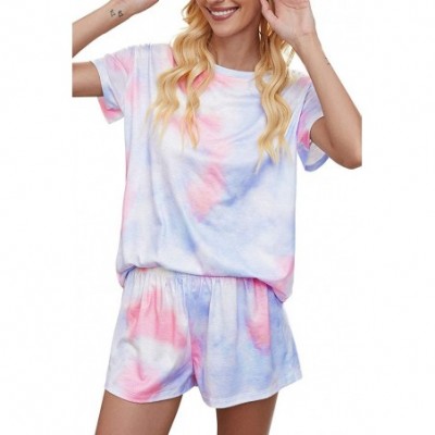 Sets Womens Pajamas Shorts Sets Tie Dye Print Tops and Shorts Sleepwear Pjs Sets Loungewear 2 Pieces Outfits Sets - Short Sle...