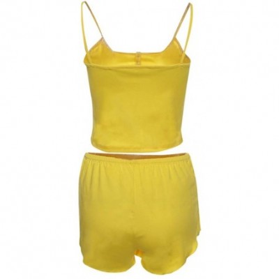 Sets Satin Pajamas for Women Shorts Set Sleepwear Nightwear Tops and Shorts - Yellow - CC1989RXS3A