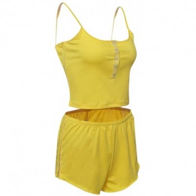 Sets Satin Pajamas for Women Shorts Set Sleepwear Nightwear Tops and Shorts - Yellow - CC1989RXS3A