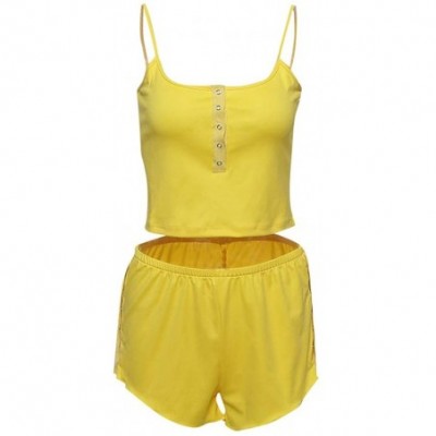 Sets Satin Pajamas for Women Shorts Set Sleepwear Nightwear Tops and Shorts - Yellow - CC1989RXS3A