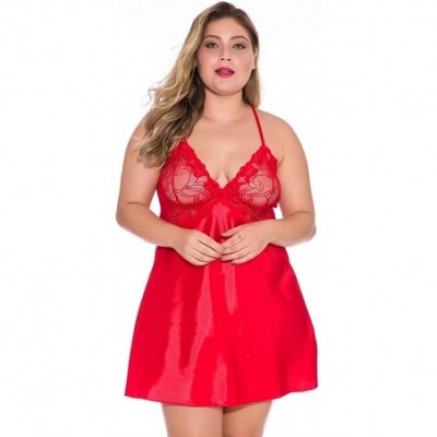 Garters & Garter Belts Women Lace Satin Plus Size Lingerie Floral V Neck Sleepwear Lace Chemise Nightwear Sexy Babydoll - Red...