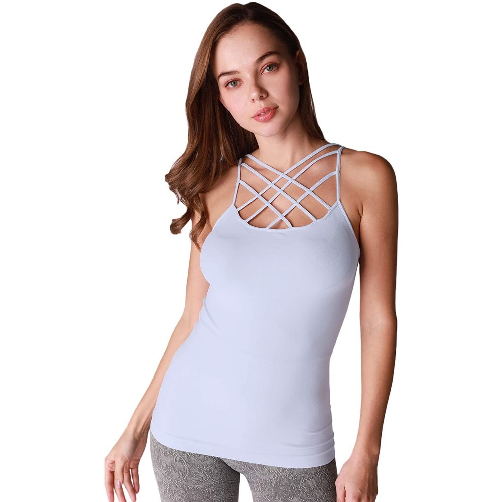 Camisoles & Tanks Women Seamless Triple Criss Cross Camisole- Made in U.S.A- One Size - Heather Blue - CV19CUYIAHQ