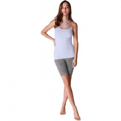 Camisoles & Tanks Women Seamless Triple Criss Cross Camisole- Made in U.S.A- One Size - Heather Blue - CV19CUYIAHQ