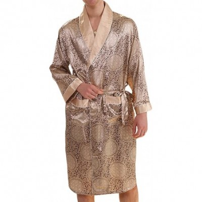 Robes Mens Satin Robe Lightweight Silk Spa Bathrobe with Shorts Nightgown Long Sleeve House Kimono Printed Bathrobe Set - Gol...