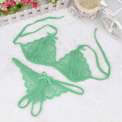 Tops Lingerie Set-Women's 2 Piece Sexy Lace Bra and Panty Underwear Set Babydoll Sleepwear Pajamas - Green - CC193NNSUON