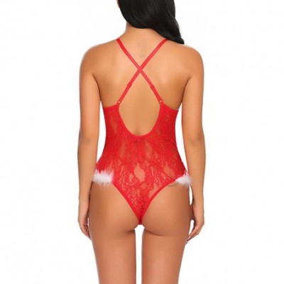 Baby Dolls & Chemises Christmas Lingerie for Women Red Teddy One Piece Babydoll Lace Bodysuit - 1red(6911) - CG18AZS0WNX